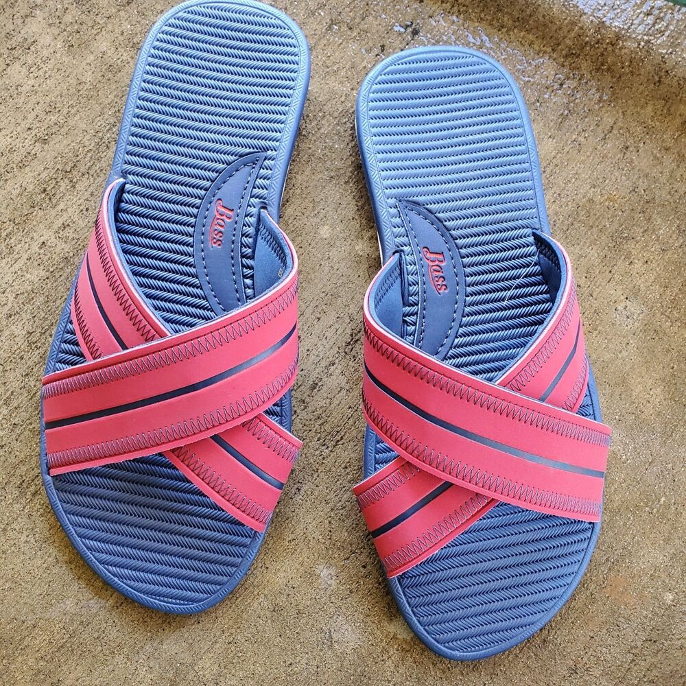 Bass Sandals Shoes Women 8 Red Blue Slide On Slip On Treaded Patriotic Cleo
